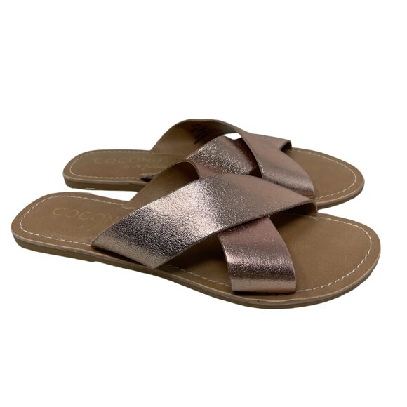 Coconuts by Matisse Pebble Slide Sandals Womens 6 Open Toe Cross Band Rose Gold - Picture 1 of 8